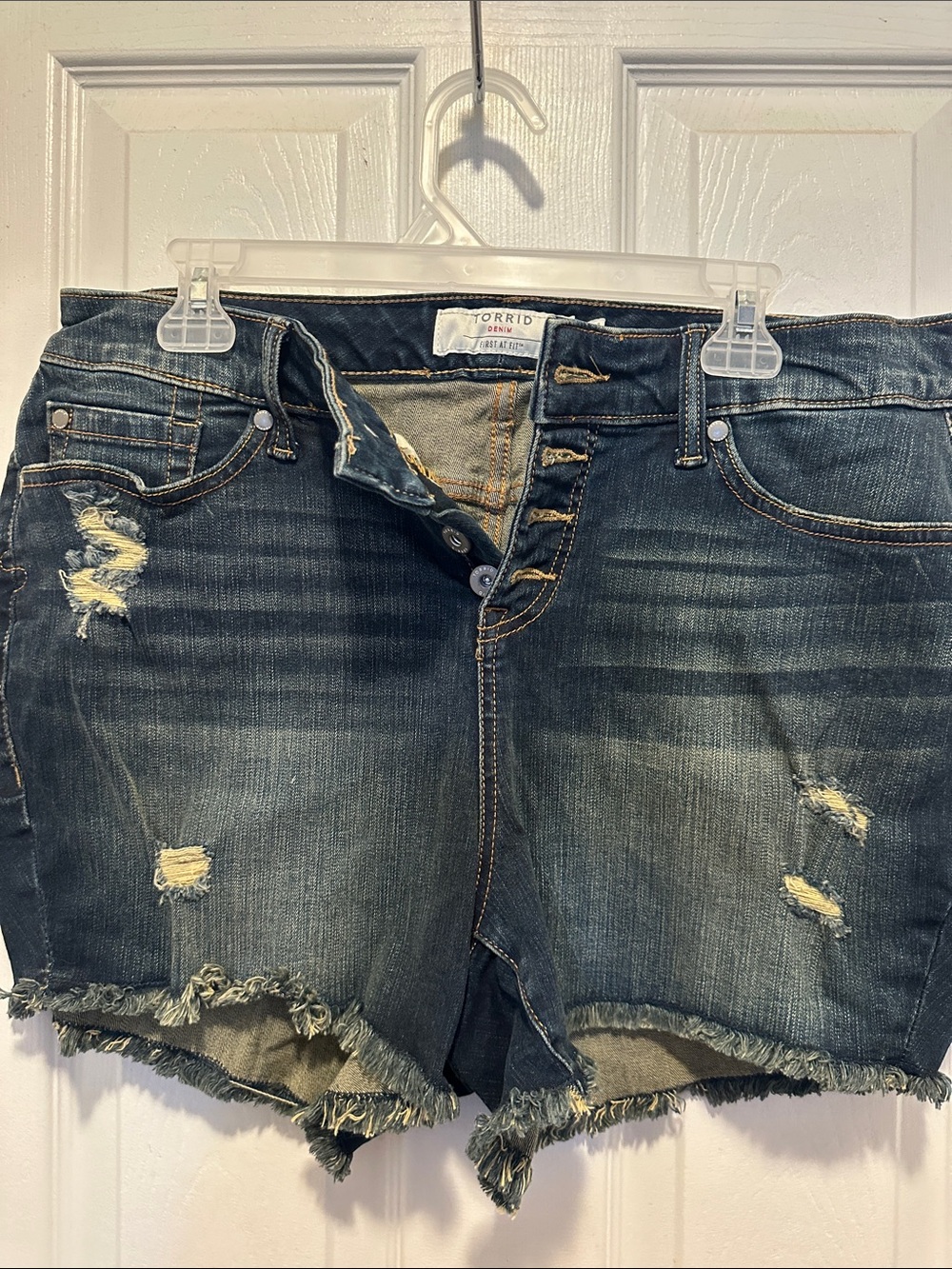 torrid Dark Blue Distressed Frayed Hem Denim Shorts